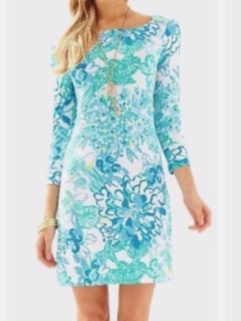 Lilly Pulitzer Sophie Boatneck Dress UPF 50+ 3/4 Sleeve Sea Sirens Print Size XS